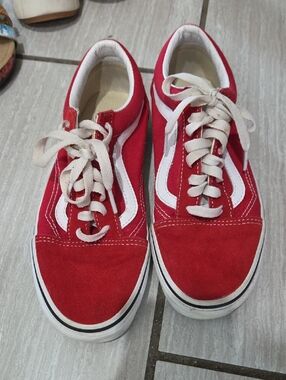 Vans Red and White Old Skool Sneakers